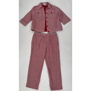 Damons Drapers Womens Large 3 Pc Outfit Set Pants Shirt Jacket Red Check Gingham